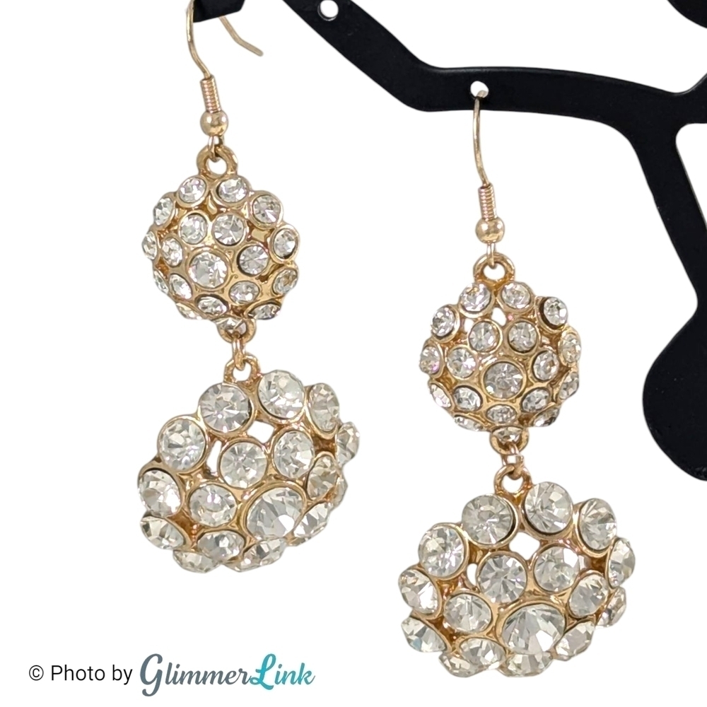 Tiered Dome Pave Crystal Circles Dangle Gold Tone Dangle Earrings